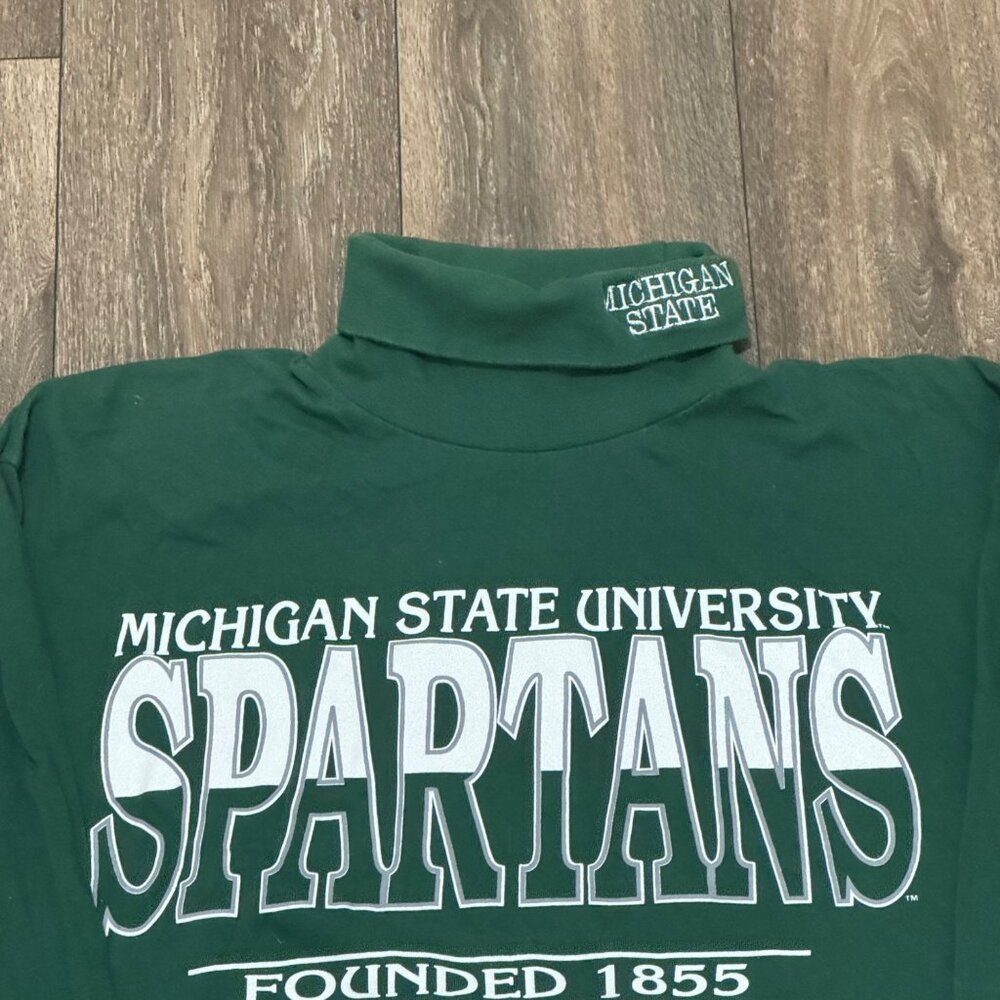VTG Michigan State University Sweatshirt Men's Medium Green Rollneck 90s Savvy - Picture 4 of 11